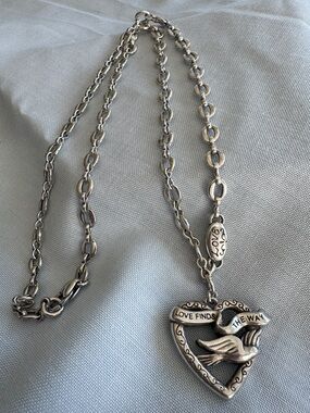 Brighton’s Silver Love Heart Bird Pendant Necklace